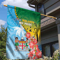Malampa Fiji Day Garden Flag Tribal Pattern With Tropical Flowers - Polynesian Pride