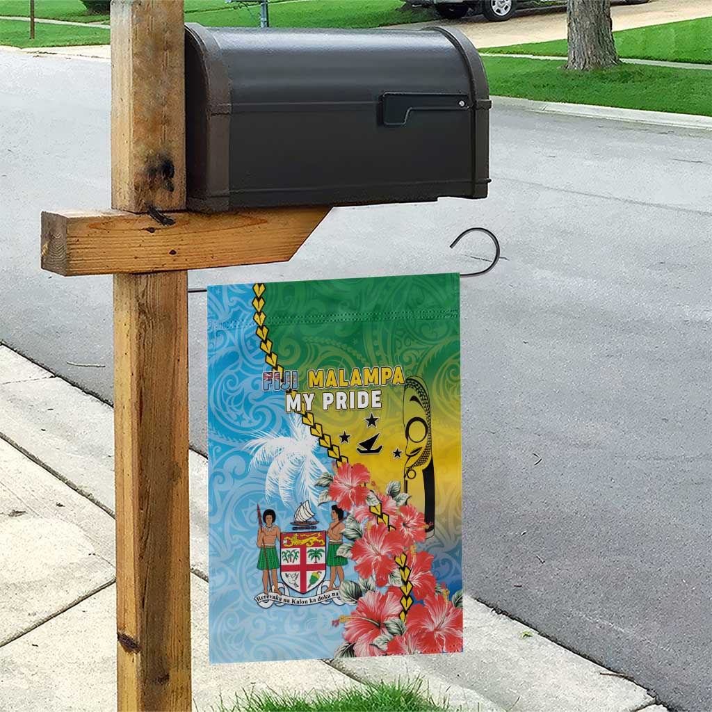 Malampa Fiji Day Garden Flag Tribal Pattern With Tropical Flowers - Polynesian Pride