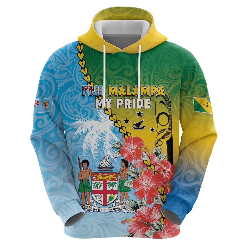 Personalised Malampa Fiji Day Hoodie Tribal Pattern With Tropical Flowers - Polynesian Pride