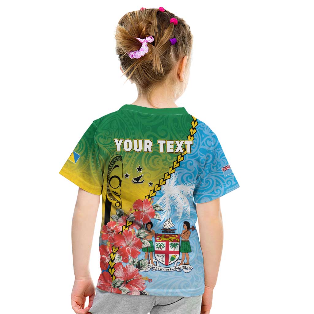 Personalised Malampa Fiji Day Kid T Shirt Tribal Pattern With Tropical Flowers - Polynesian Pride