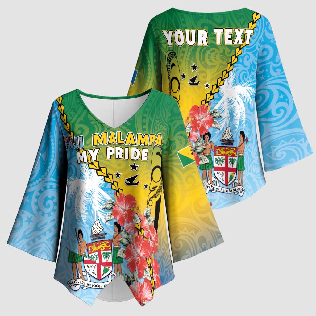 Personalised Malampa Fiji Day Kimono Sleeve Blouse Tribal Pattern With Tropical Flowers - Polynesian Pride