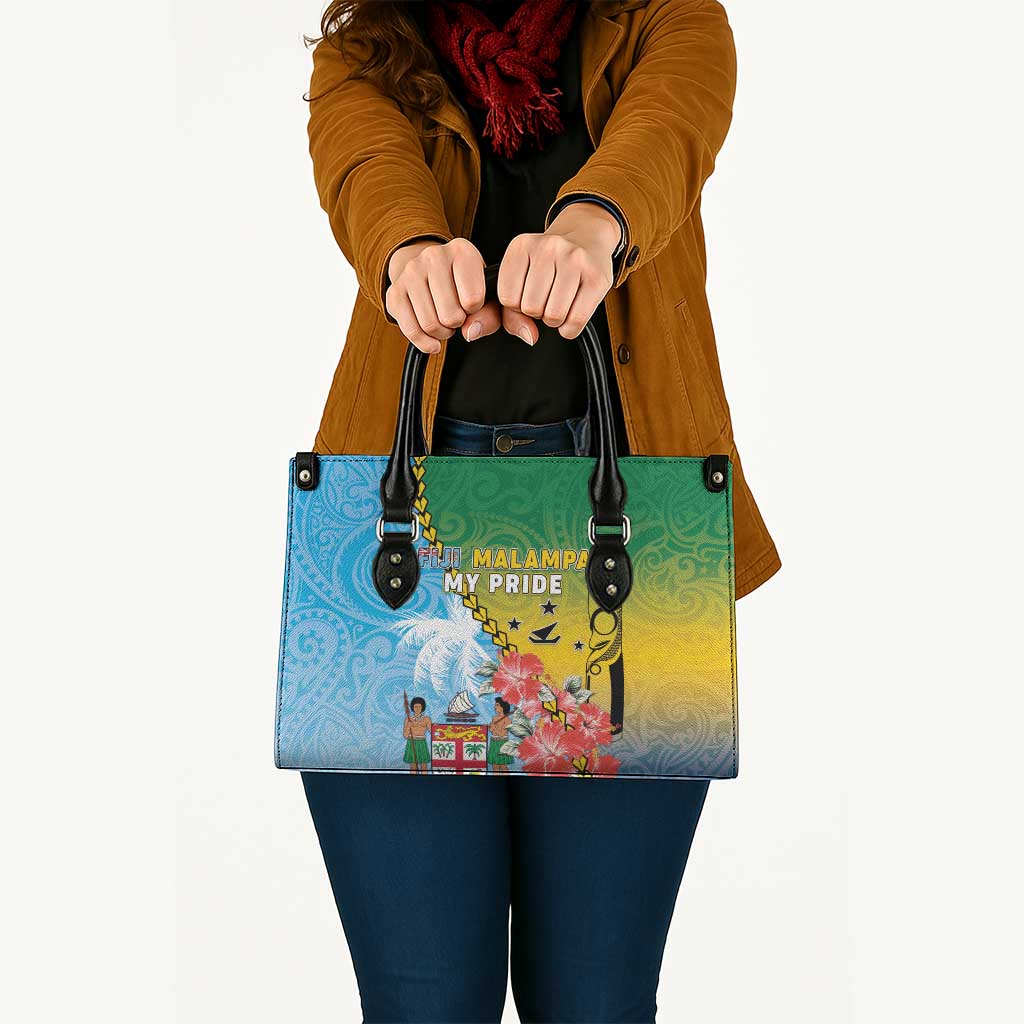 Malampa Fiji Day Leather Bag Tribal Pattern With Tropical Flowers - Polynesian Pride