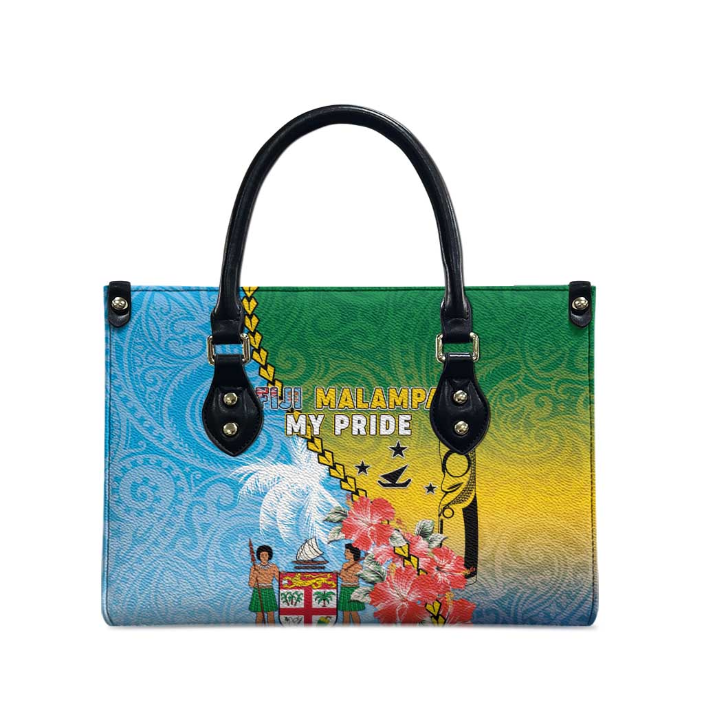 Malampa Fiji Day Leather Bag Tribal Pattern With Tropical Flowers - Polynesian Pride