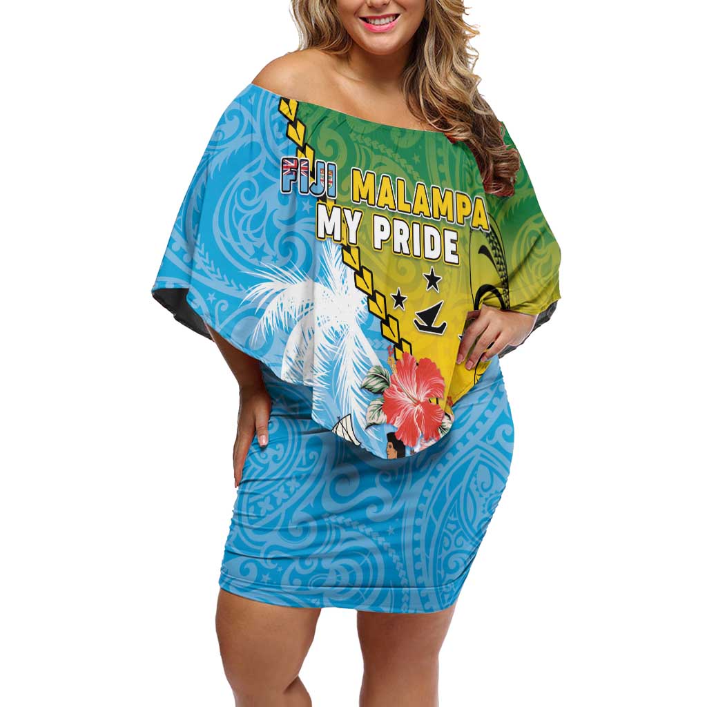 Personalised Malampa Fiji Day Off Shoulder Short Dress Tribal Pattern With Tropical Flowers - Polynesian Pride