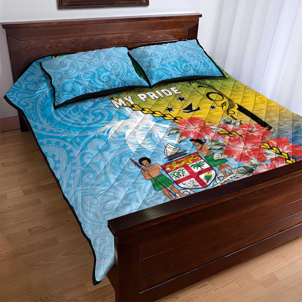 Malampa Fiji Day Quilt Bed Set Tribal Pattern With Tropical Flowers - Polynesian Pride