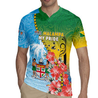 Personalised Malampa Fiji Day Rugby Jersey Tribal Pattern With Tropical Flowers - Polynesian Pride