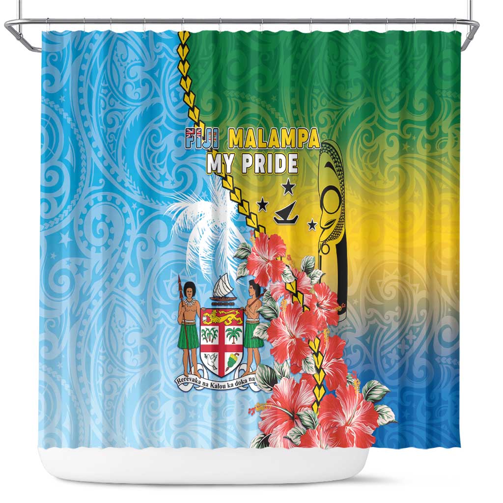 Malampa Fiji Day Shower Curtain Tribal Pattern With Tropical Flowers - Polynesian Pride
