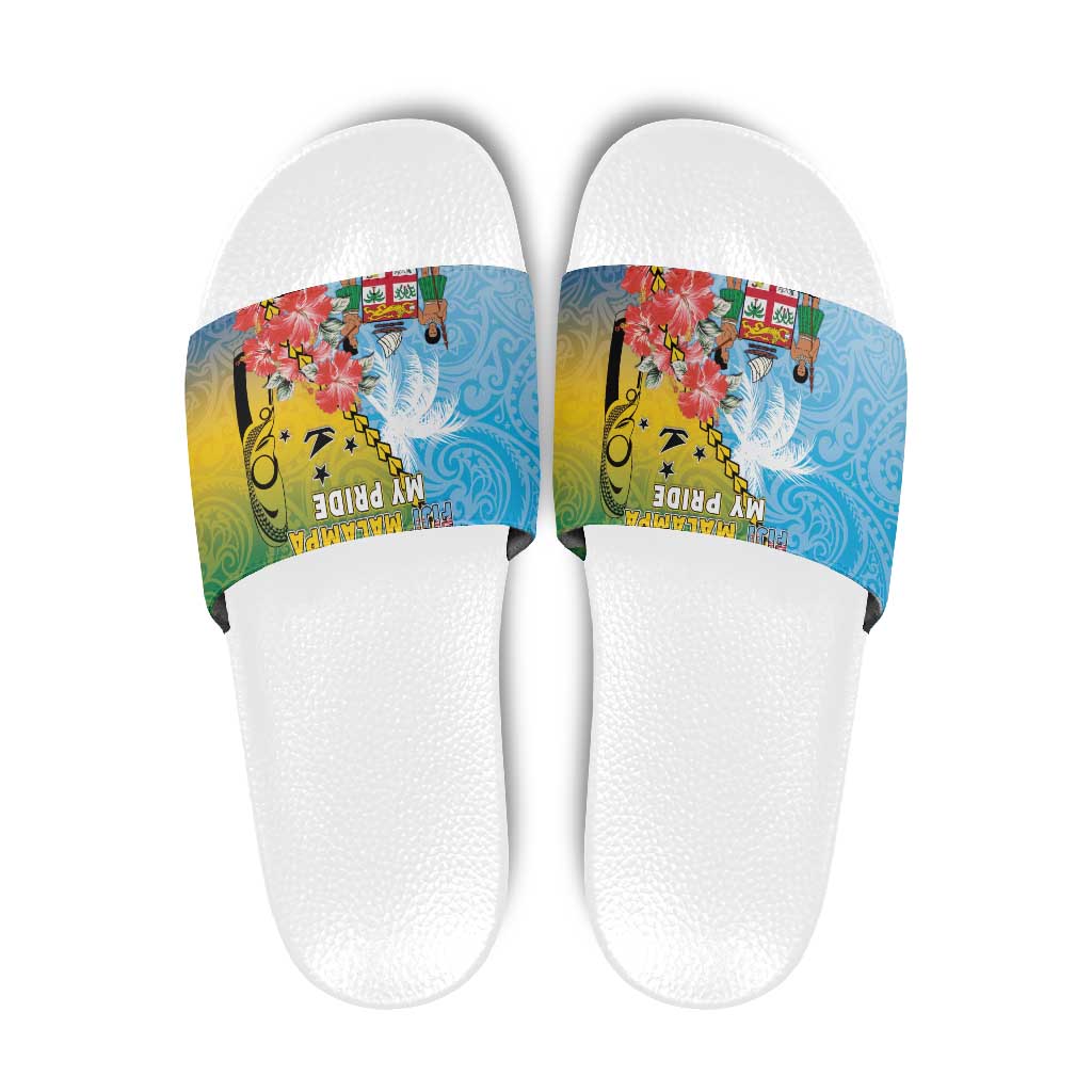 Malampa Fiji Day Slide Sandals Tribal Pattern With Tropical Flowers - Polynesian Pride