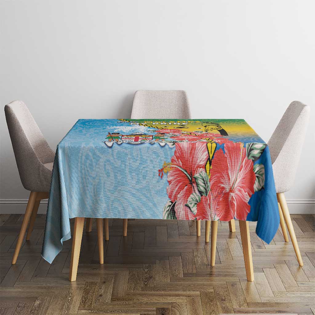 Malampa Fiji Day Tablecloth Tribal Pattern With Tropical Flowers - Polynesian Pride
