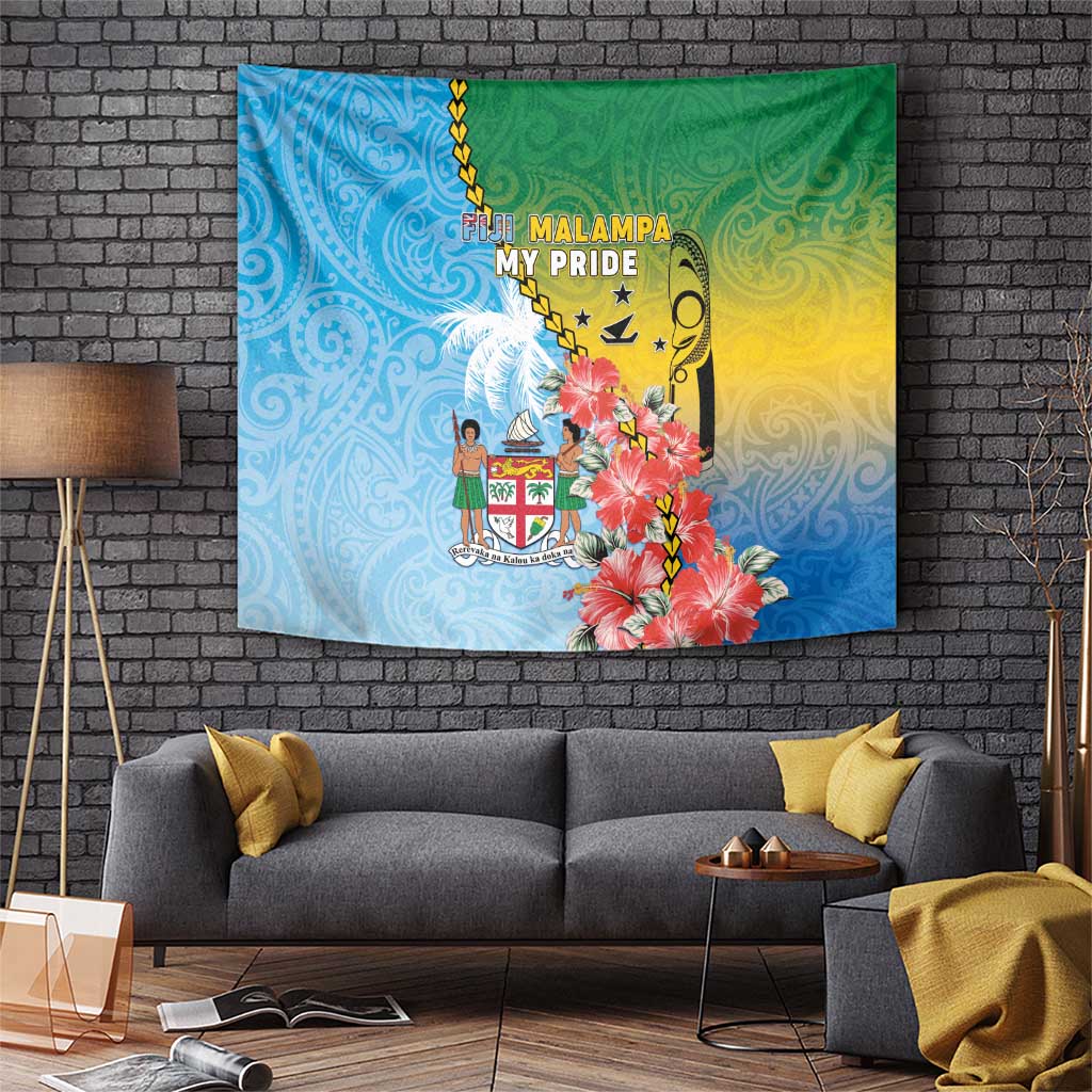 Malampa Fiji Day Tapestry Tribal Pattern With Tropical Flowers - Polynesian Pride