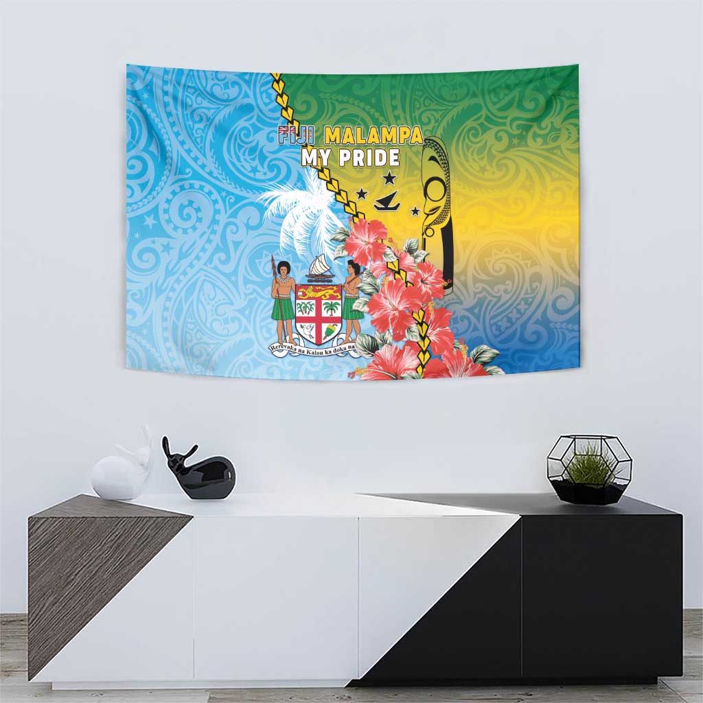 Malampa Fiji Day Tapestry Tribal Pattern With Tropical Flowers - Polynesian Pride