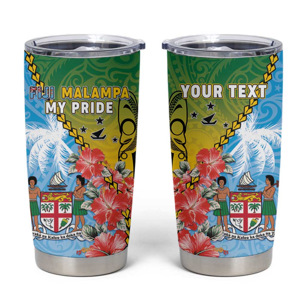 Personalised Malampa Fiji Day Tumbler Cup Tribal Pattern With Tropical Flowers - Polynesian Pride