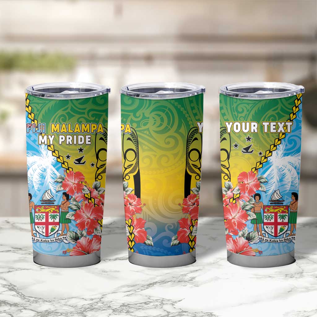 Personalised Malampa Fiji Day Tumbler Cup Tribal Pattern With Tropical Flowers - Polynesian Pride