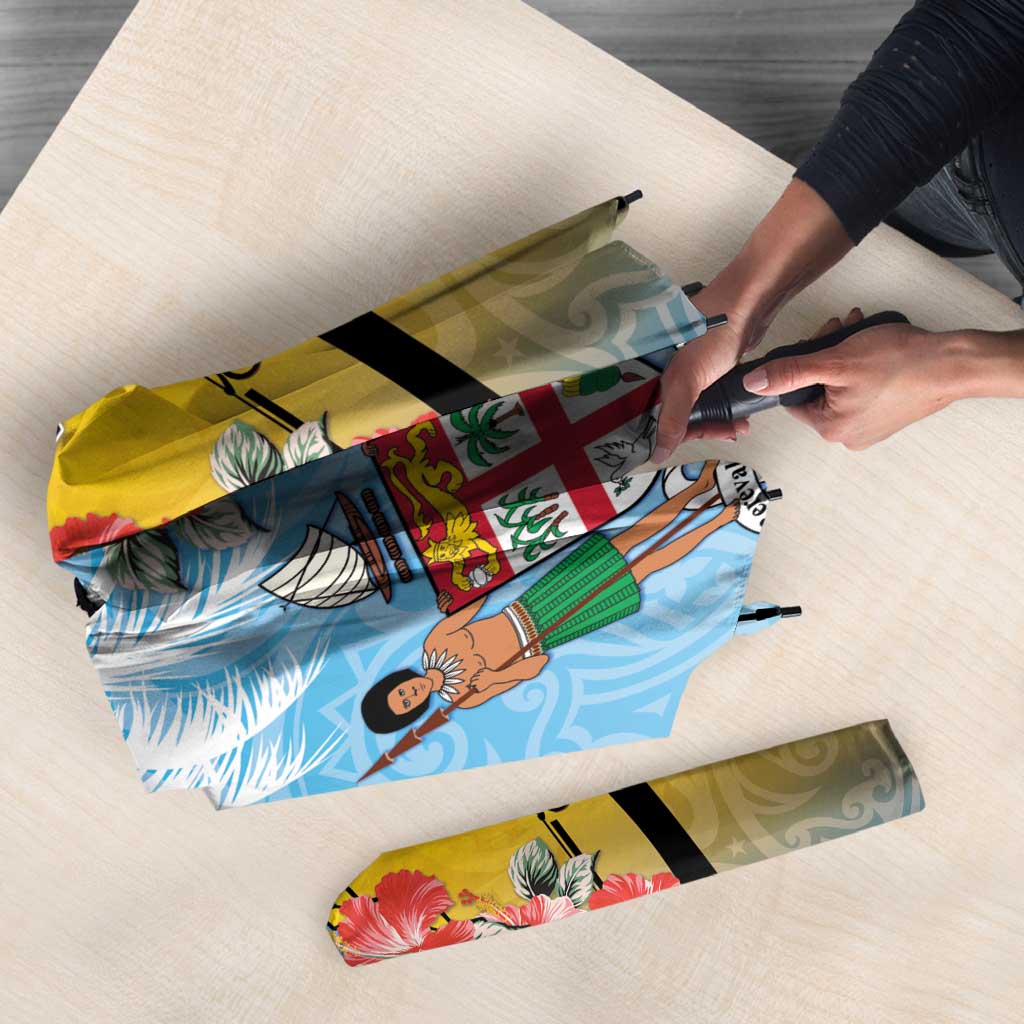 Malampa Fiji Day Umbrella Tribal Pattern With Tropical Flowers - Polynesian Pride