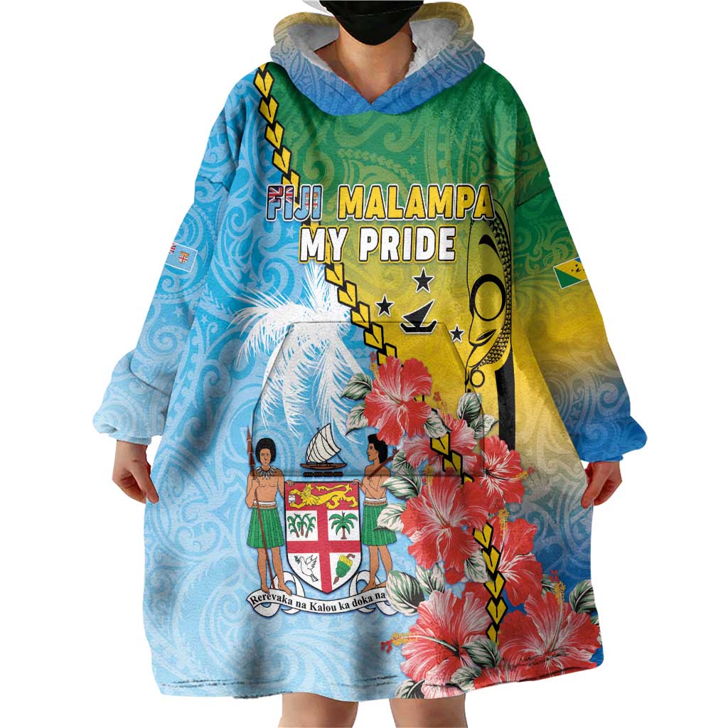 Personalised Malampa Fiji Day Wearable Blanket Hoodie Tribal Pattern With Tropical Flowers - Polynesian Pride