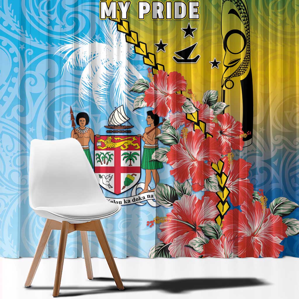 Malampa Fiji Day Window Curtain Tribal Pattern With Tropical Flowers - Polynesian Pride