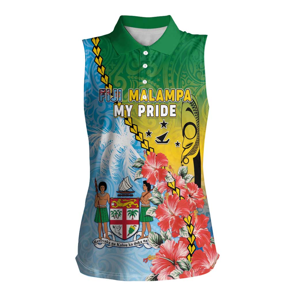 Personalised Malampa Fiji Day Women Sleeveless Polo Shirt Tribal Pattern With Tropical Flowers - Polynesian Pride