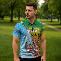 Personalised Malampa Fiji Day Zipper Polo Shirt Tribal Pattern With Tropical Flowers - Polynesian Pride