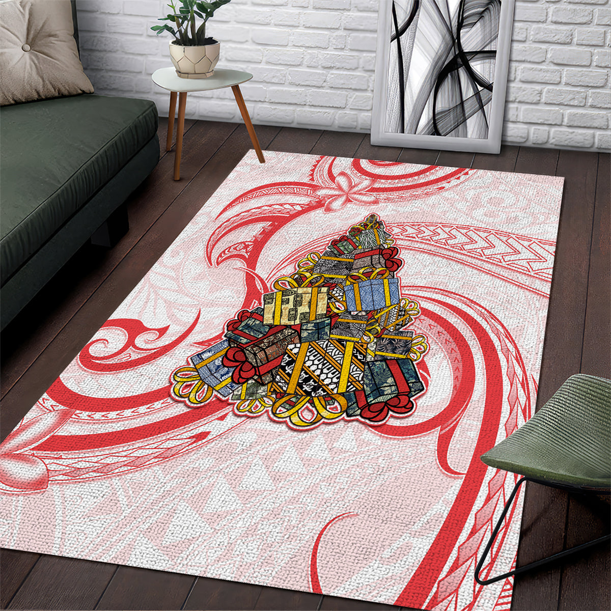 Happy Boxing Day Area Rug Polynesian Gift Boxes Christmas Tree LT05 Red - Polynesian Pride