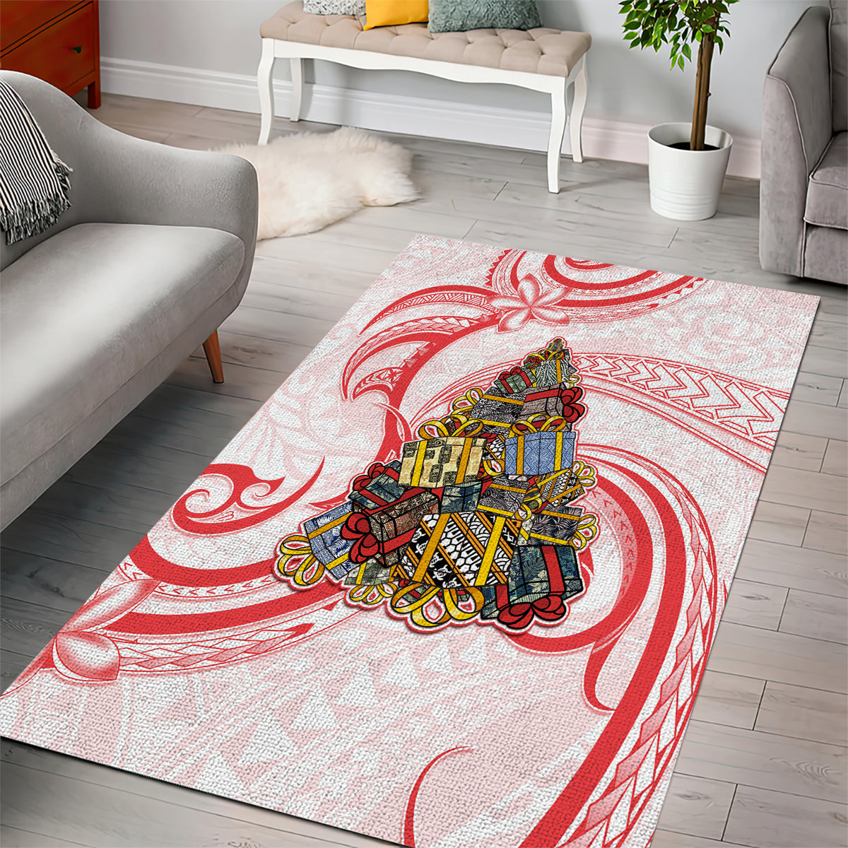 Happy Boxing Day Area Rug Polynesian Gift Boxes Christmas Tree LT05 - Polynesian Pride