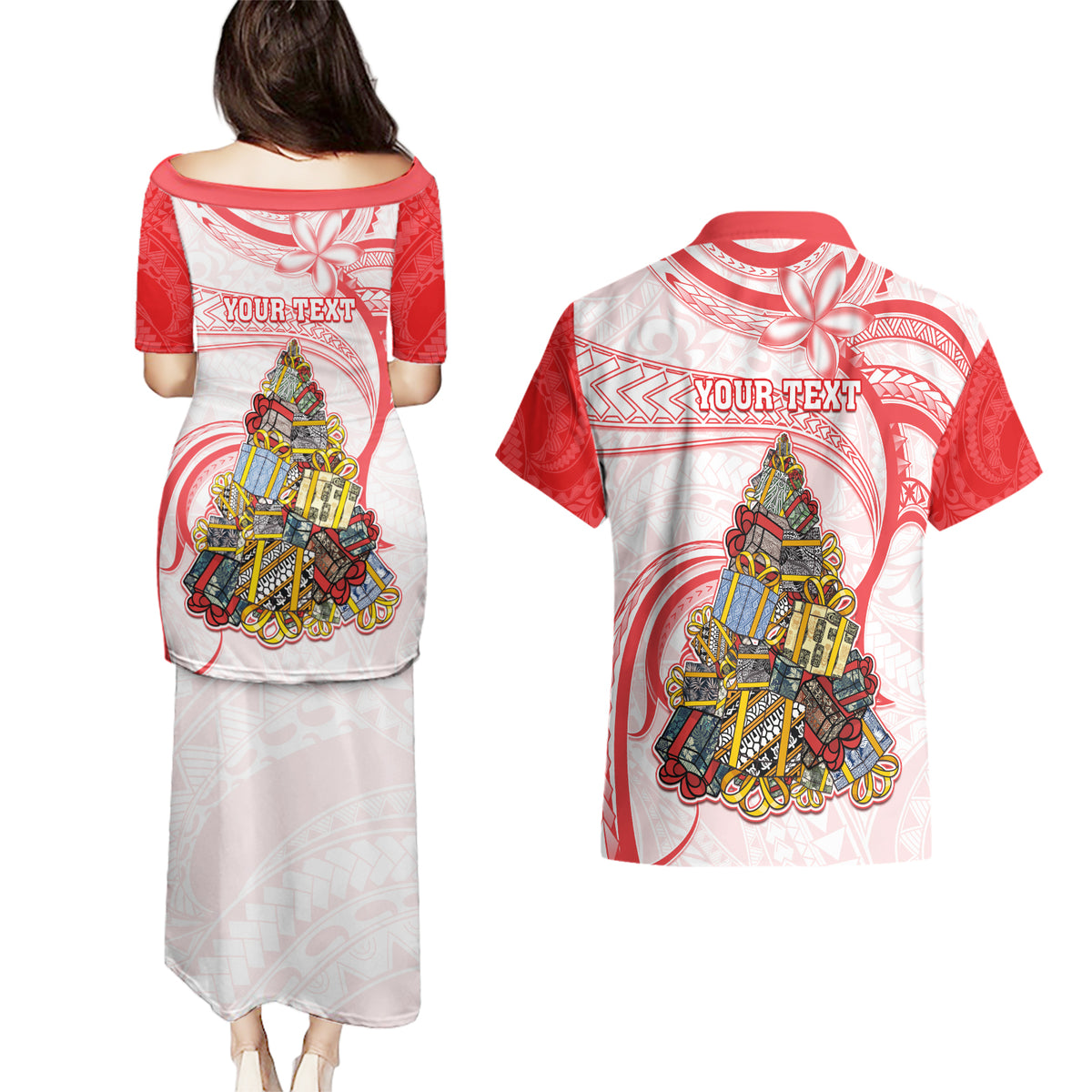 Personalized Happy Boxing Day Couples Matching Puletasi Dress and Hawaiian Shirt Polynesian Gift Boxes Christmas Tree LT05 - Polynesian Pride