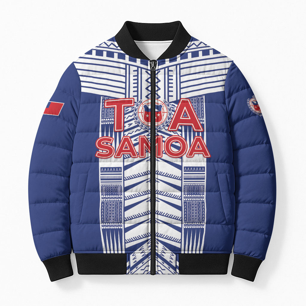 Custom Rugby Toa Samoa Bomber Puffer Jacket Samoan Tatau Blue Version LT05 Unisex Blue - Polynesian Pride