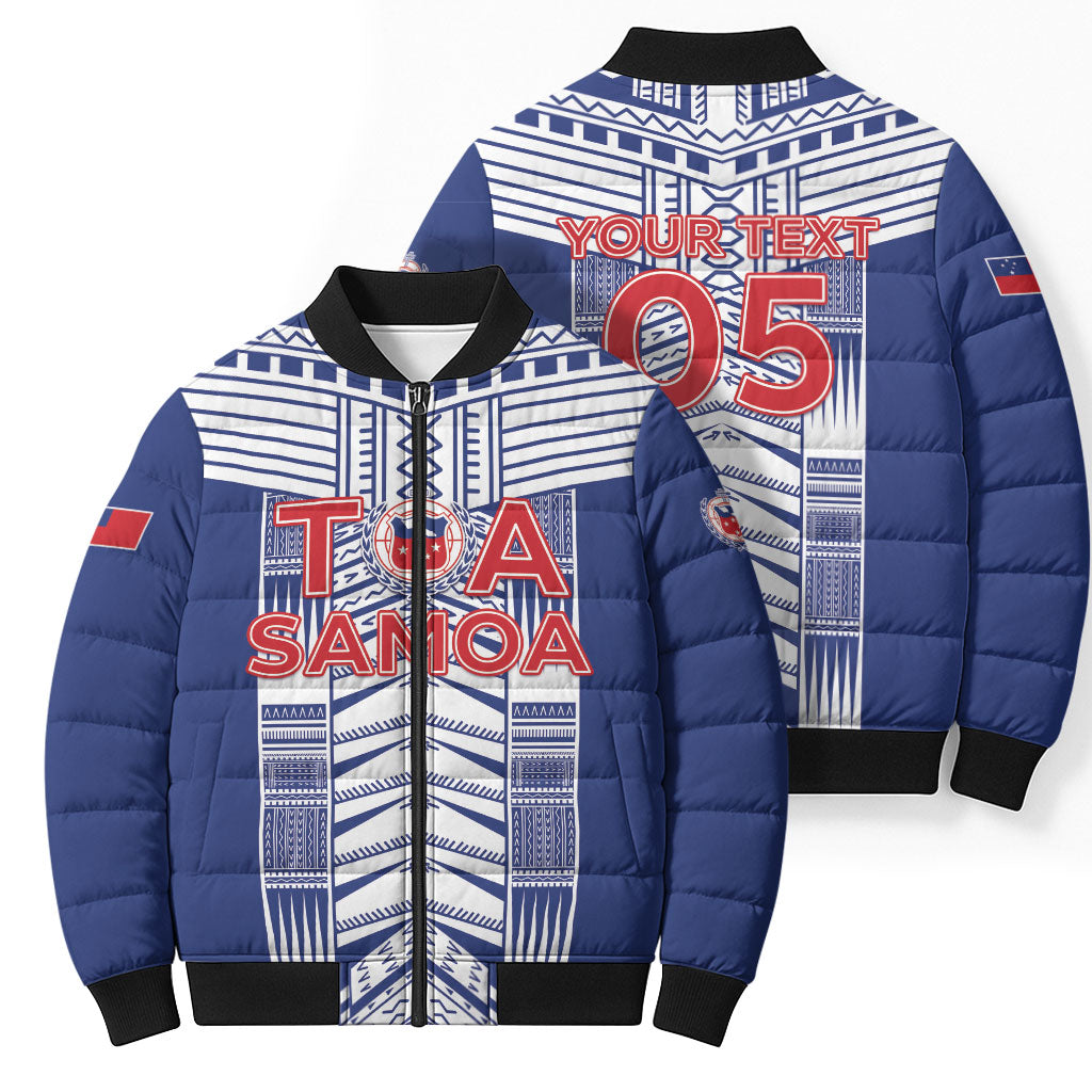 Custom Rugby Toa Samoa Bomber Puffer Jacket Samoan Tatau Blue Version LT05 - Polynesian Pride