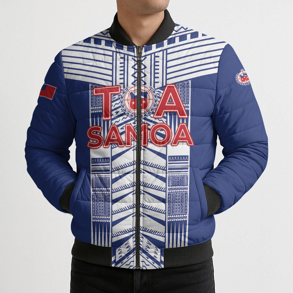 Custom Rugby Toa Samoa Bomber Puffer Jacket Samoan Tatau Blue Version LT05 - Polynesian Pride
