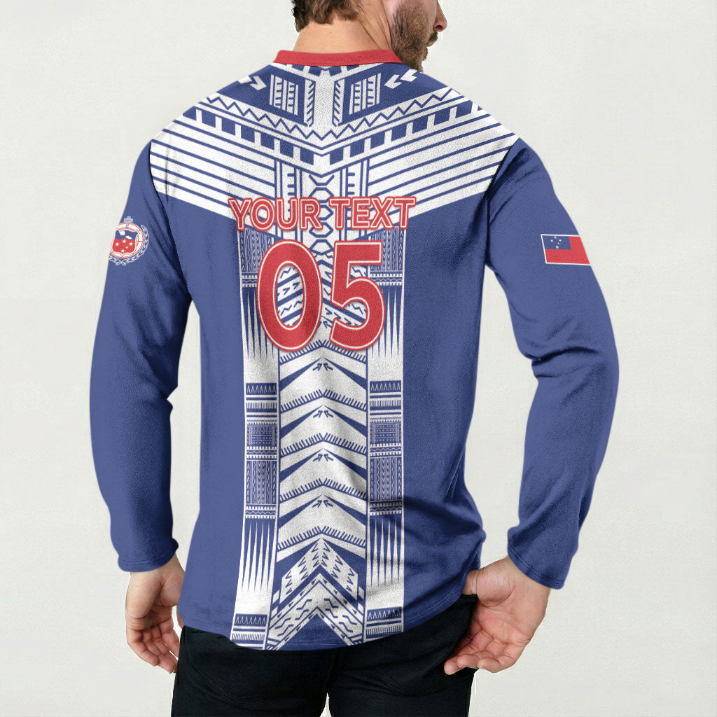 Custom Rugby Toa Samoa Button Sweatshirt Samoan Tatau Blue Version LT05 - Polynesian Pride