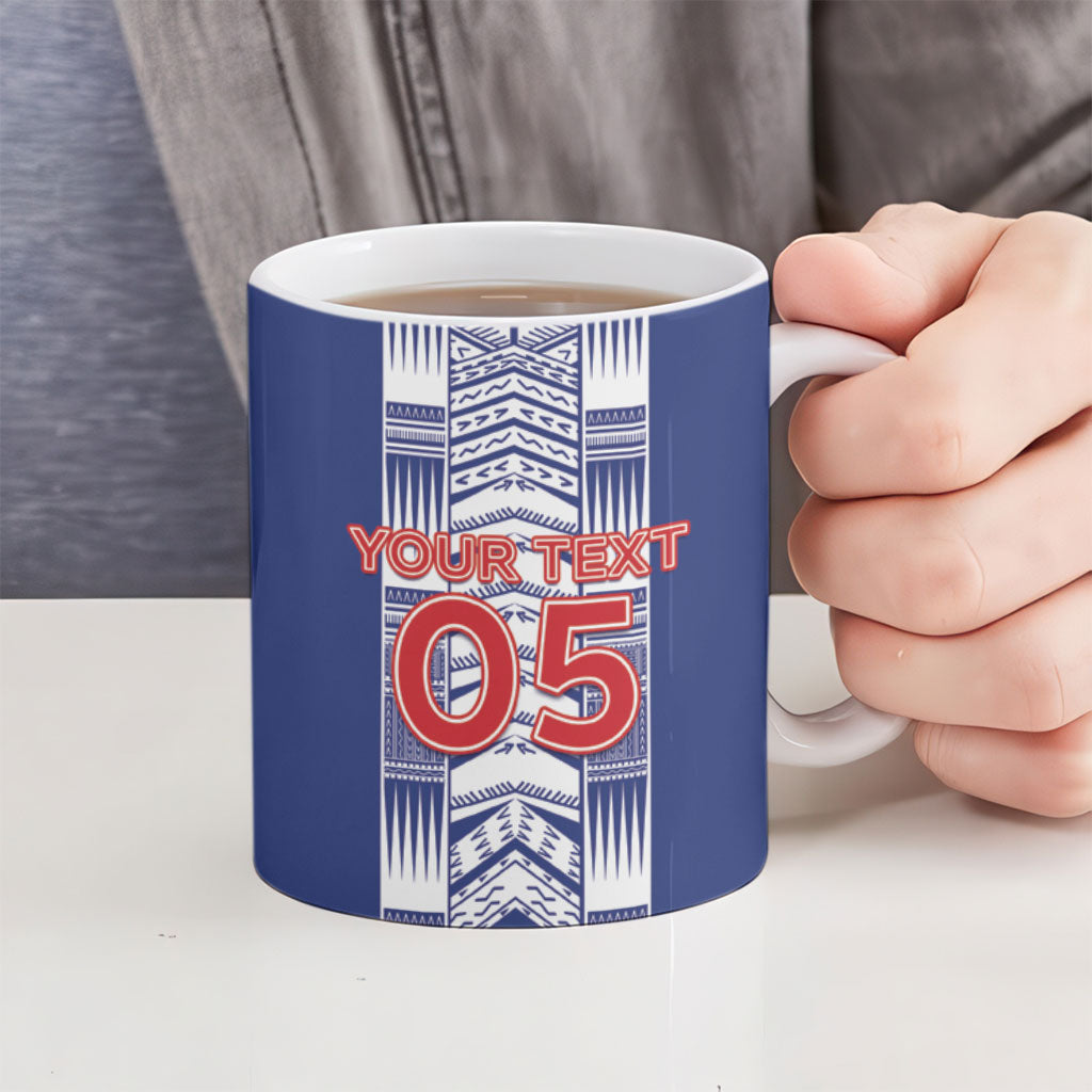 Custom Rugby Toa Samoa Ceramic Mug Samoan Tatau Blue Version LT05 - Polynesian Pride