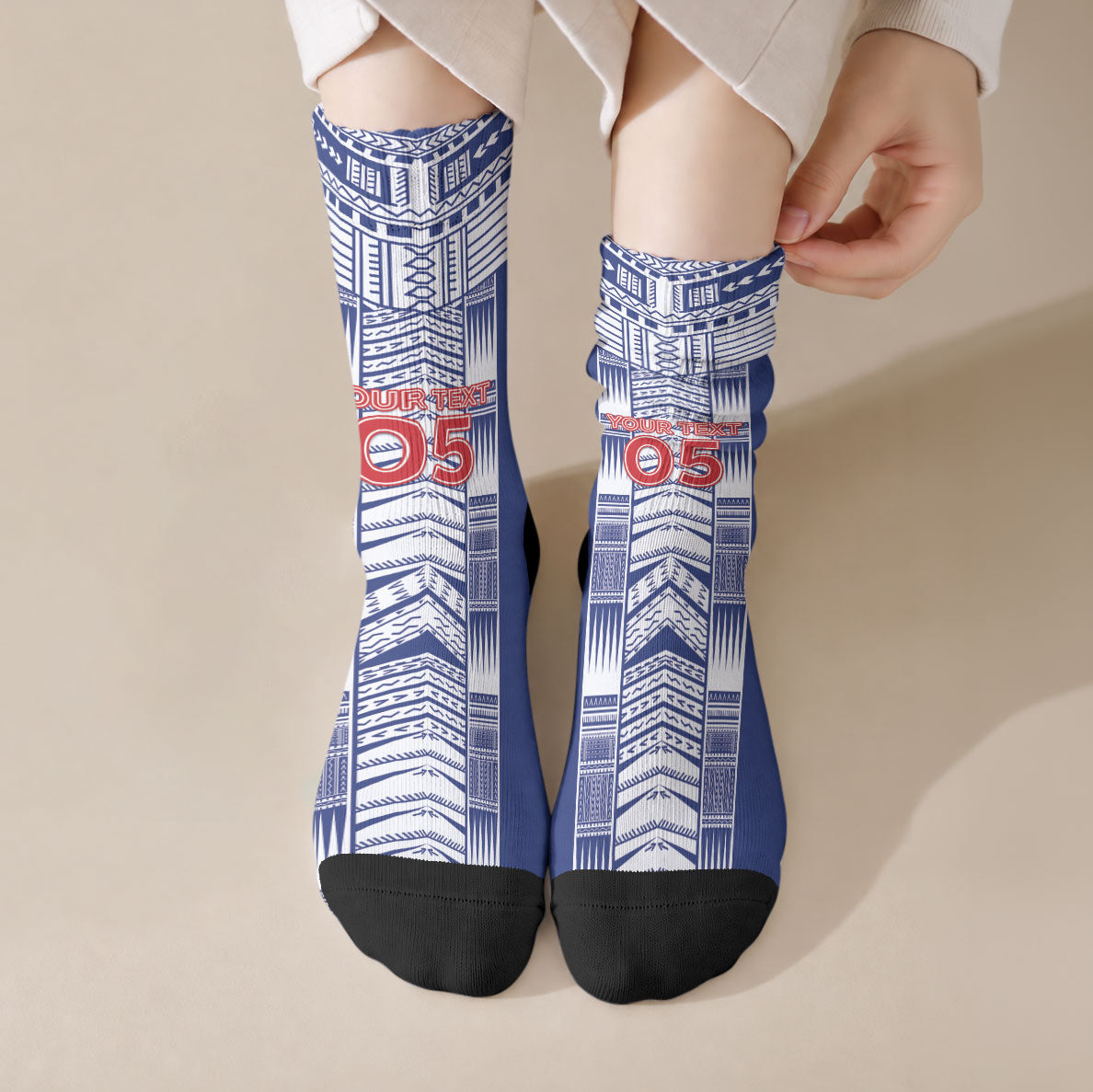 Custom Rugby Toa Samoa Crew Socks Samoan Tatau Blue Version LT05 Crew Socks Blue - Polynesian Pride