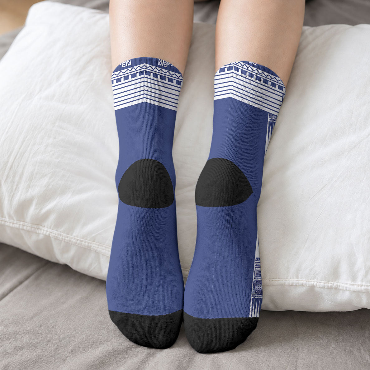 Custom Rugby Toa Samoa Crew Socks Samoan Tatau Blue Version LT05 - Polynesian Pride