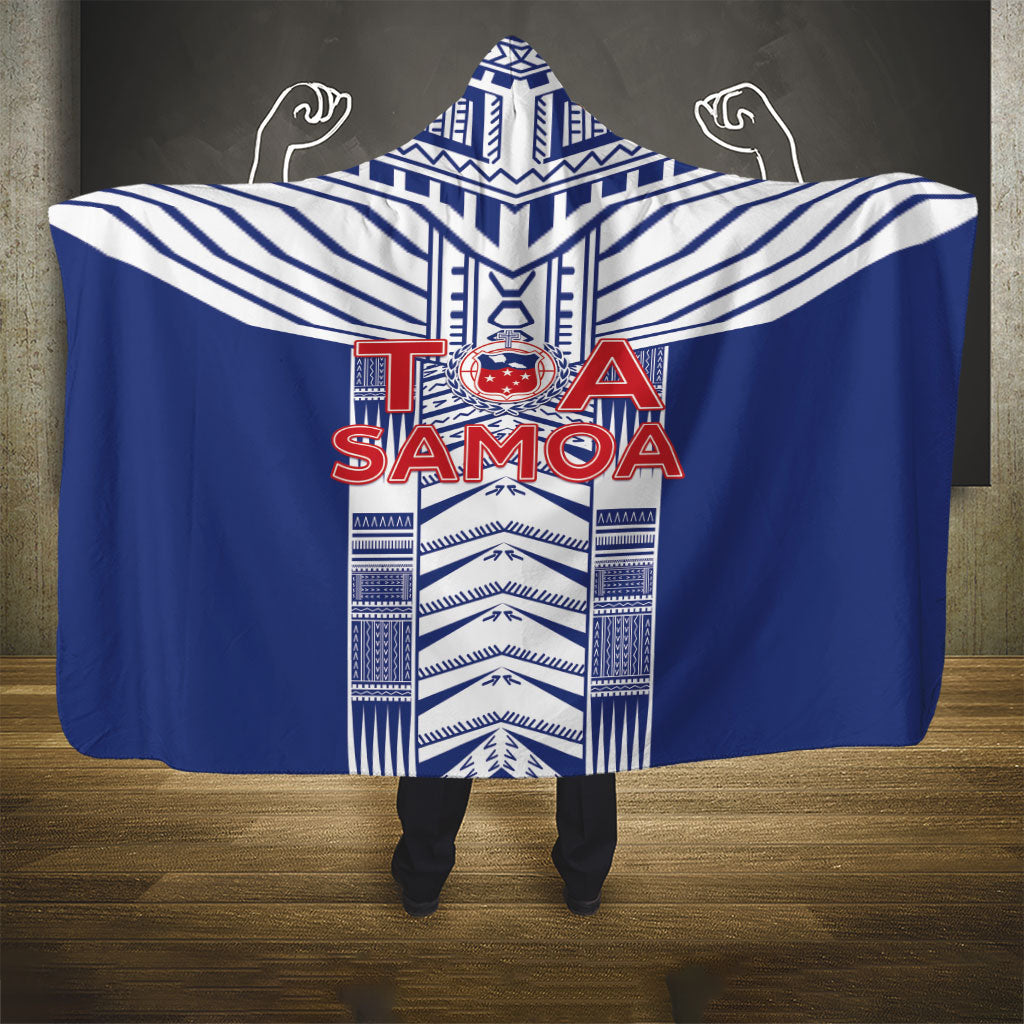 Rugby Toa Samoa Hooded Blanket Samoan Tatau Blue Version LT05 - Polynesian Pride