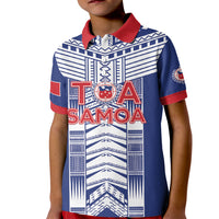 Custom Rugby Toa Samoa Kid Polo Shirt Samoan Tatau Blue Version LT05 Kid Blue - Polynesian Pride