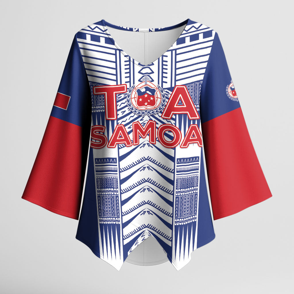 Custom Rugby Toa Samoa Kimono Sleeve Blouse Samoan Tatau Blue Version LT05 Female Blue - Polynesian Pride