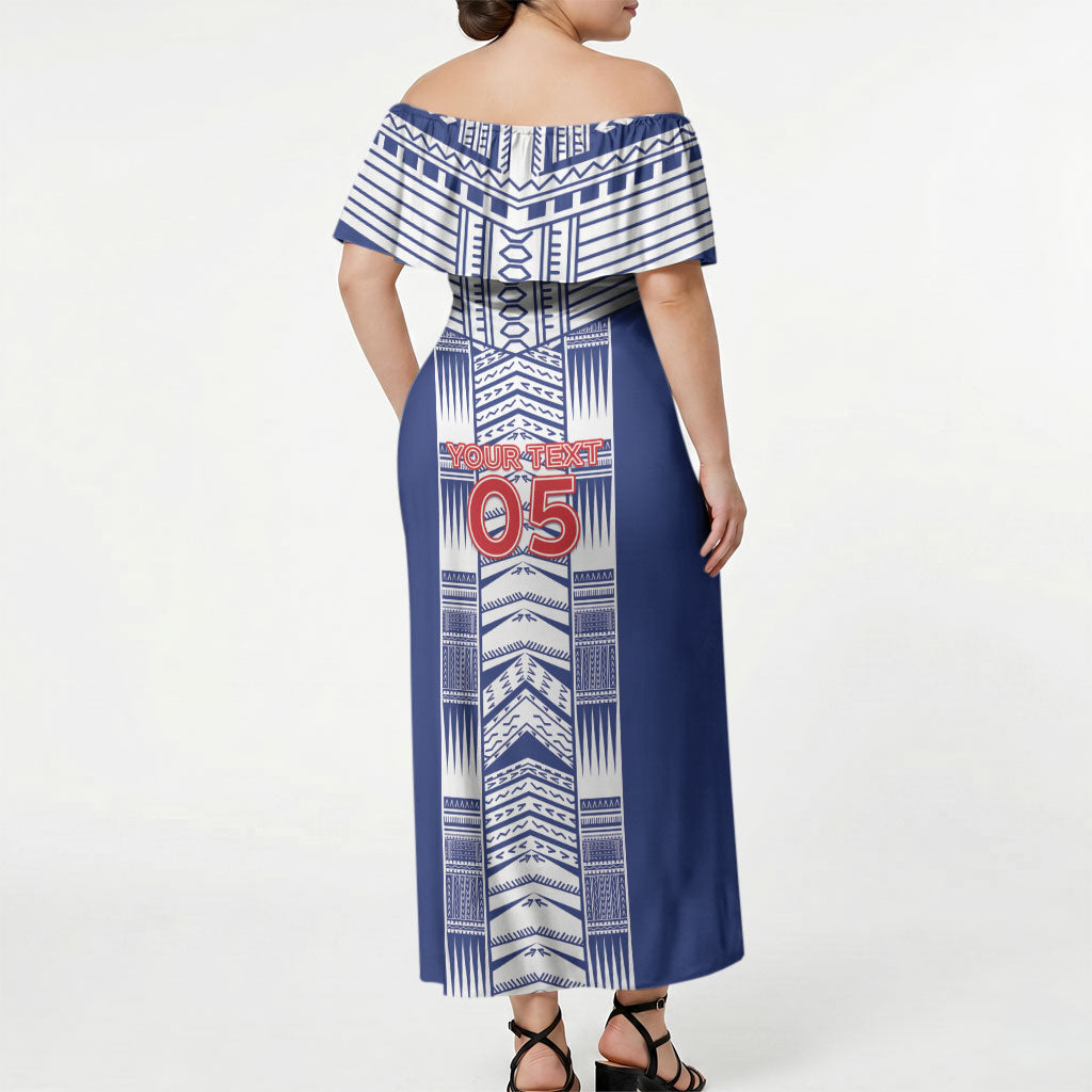 Custom Rugby Toa Samoa Off Shoulder Maxi Dress Samoan Tatau Blue Version LT05 - Polynesian Pride