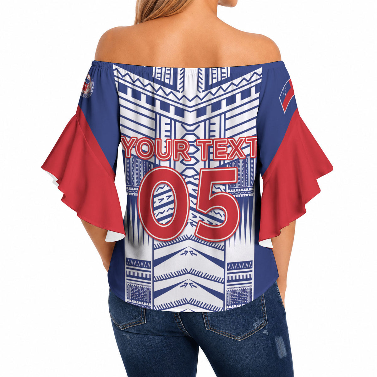 Custom Rugby Toa Samoa Off Shoulder Wrap Waist Top Samoan Tatau Blue Version LT05 - Polynesian Pride