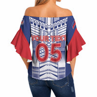Custom Rugby Toa Samoa Off Shoulder Wrap Waist Top Samoan Tatau Blue Version LT05 - Polynesian Pride