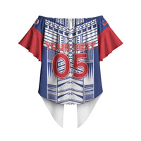 Custom Rugby Toa Samoa Off Shoulder Wrap Waist Top Samoan Tatau Blue Version LT05 - Polynesian Pride