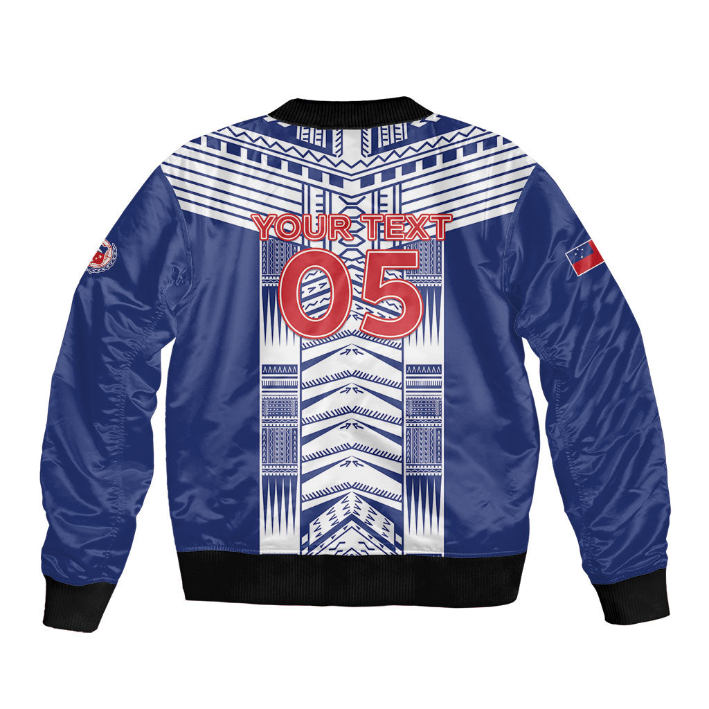 Custom Rugby Toa Samoa Sleeve Zip Bomber Jacket Samoan Tatau Blue Version LT05 - Polynesian Pride