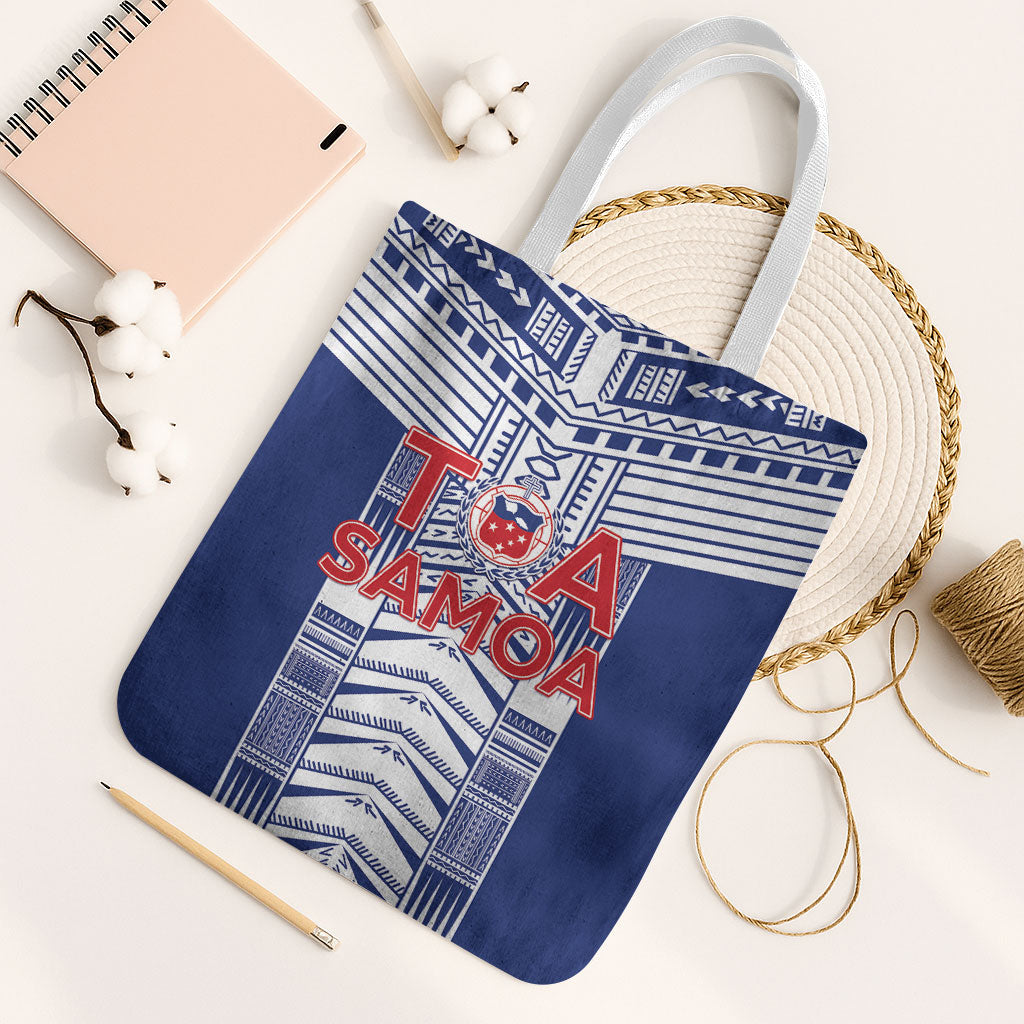 Rugby Toa Samoa Tote Bag Samoan Tatau Blue Version LT05 White Strap One Size Blue - Polynesian Pride