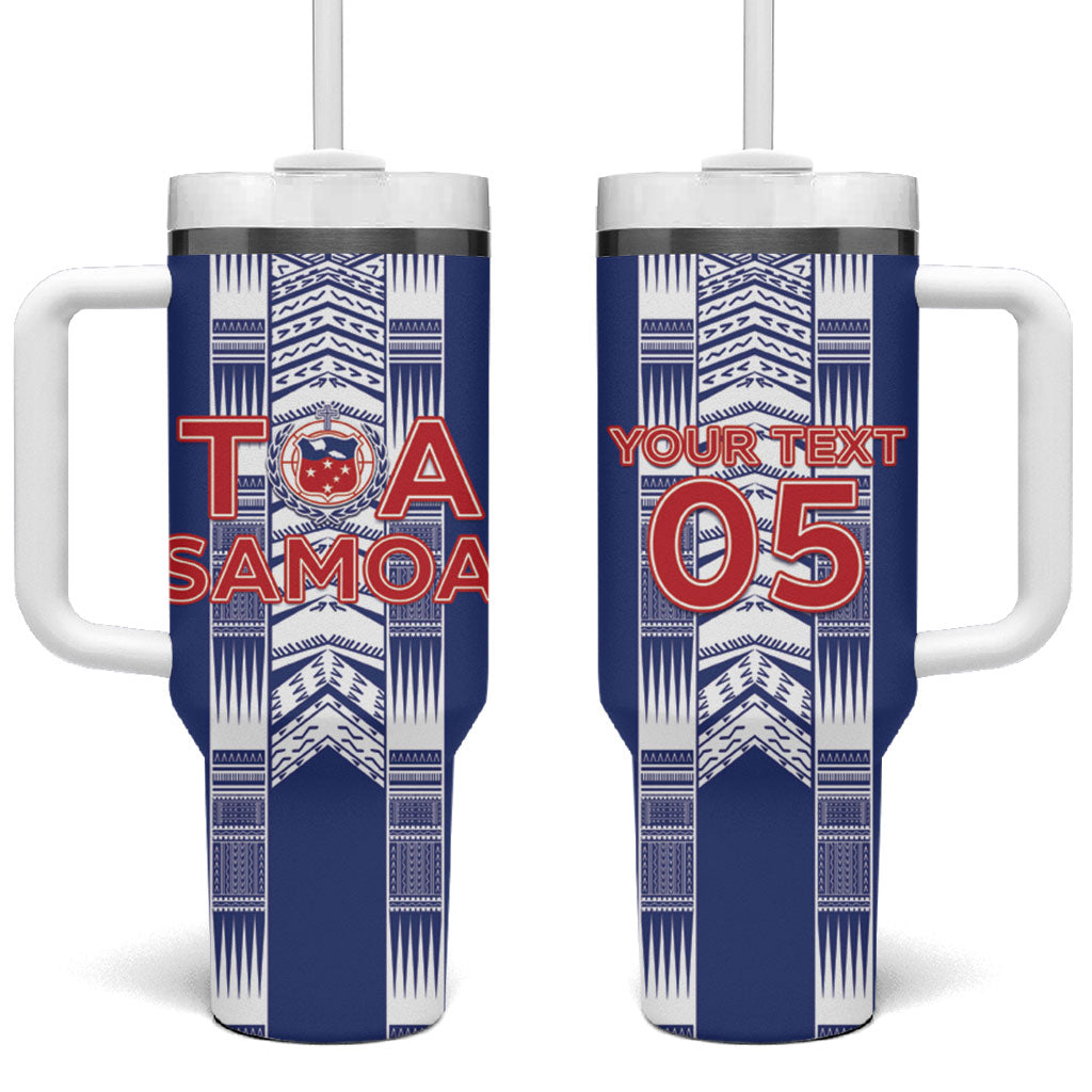 Custom Rugby Toa Samoa Tumbler With Handle Samoan Tatau Blue Version LT05 One Size: 40 oz Blue - Polynesian Pride