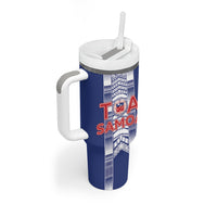 Custom Rugby Toa Samoa Tumbler With Handle Samoan Tatau Blue Version LT05 - Polynesian Pride