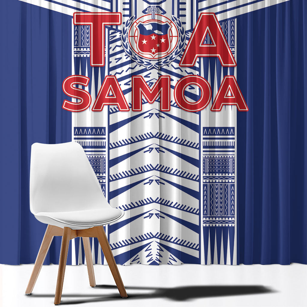 Rugby Toa Samoa Window Curtain Samoan Tatau Blue Version LT05 - Polynesian Pride