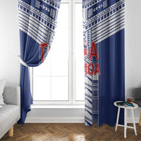 Rugby Toa Samoa Window Curtain Samoan Tatau Blue Version LT05 - Polynesian Pride