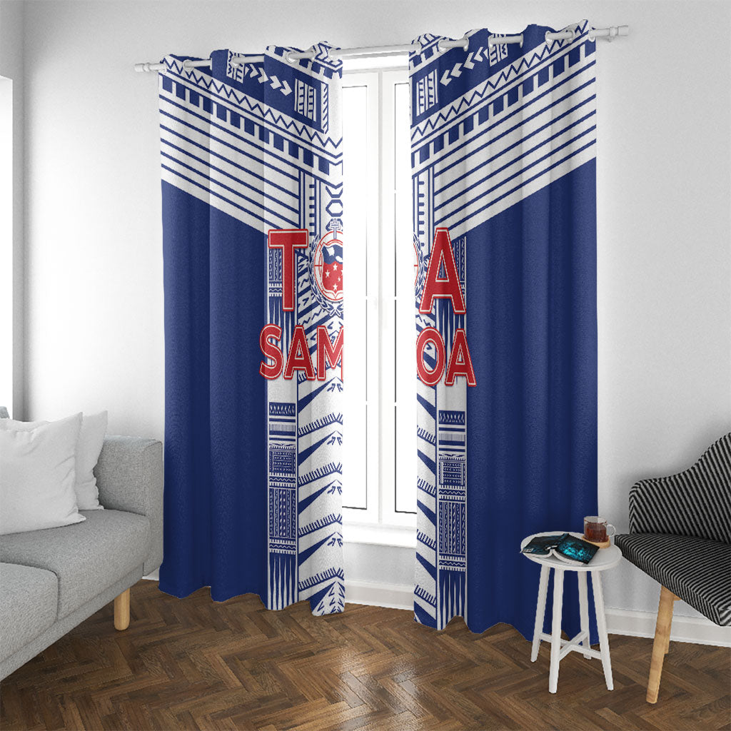 Rugby Toa Samoa Window Curtain Samoan Tatau Blue Version LT05 With Grommets Blue - Polynesian Pride