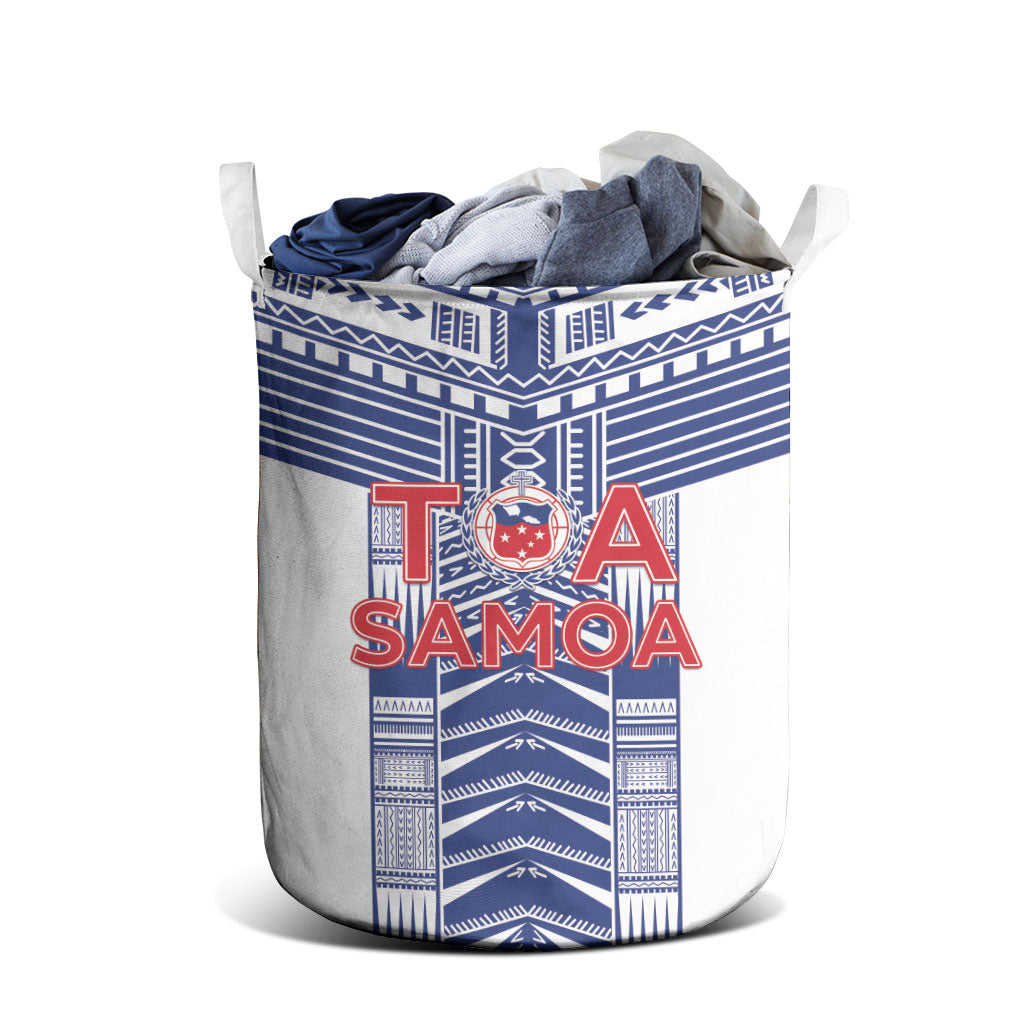 Rugby Toa Samoa Laundry Basket Samoan Tatau White Version LT05 - Polynesian Pride