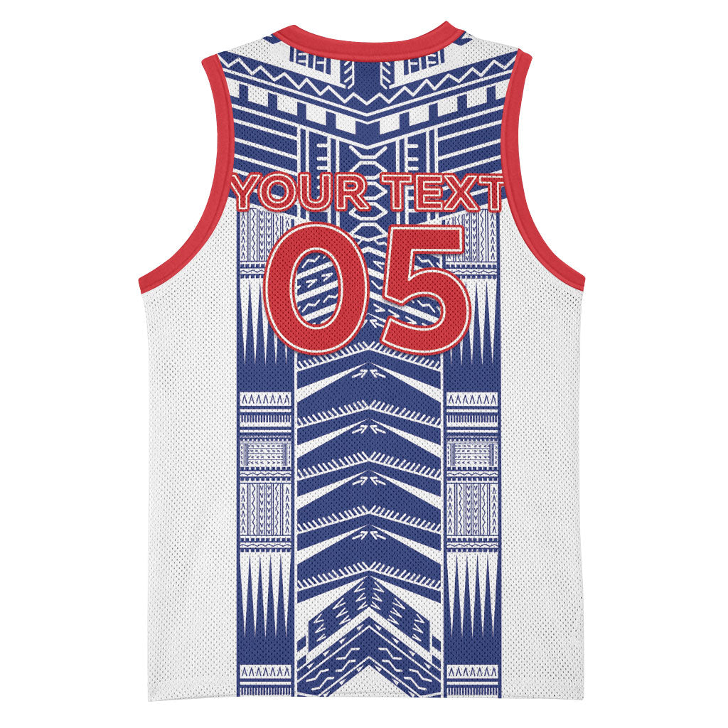 Custom Rugby Toa Samoa Basketball Jersey Samoan Tatau White Version LT05 - Polynesian Pride