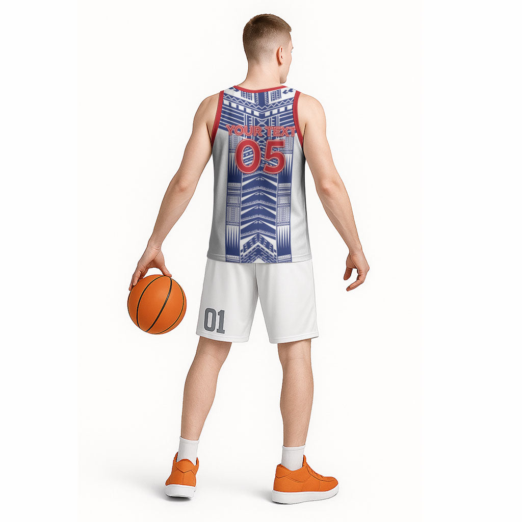 Custom Rugby Toa Samoa Basketball Jersey Samoan Tatau White Version LT05 - Polynesian Pride