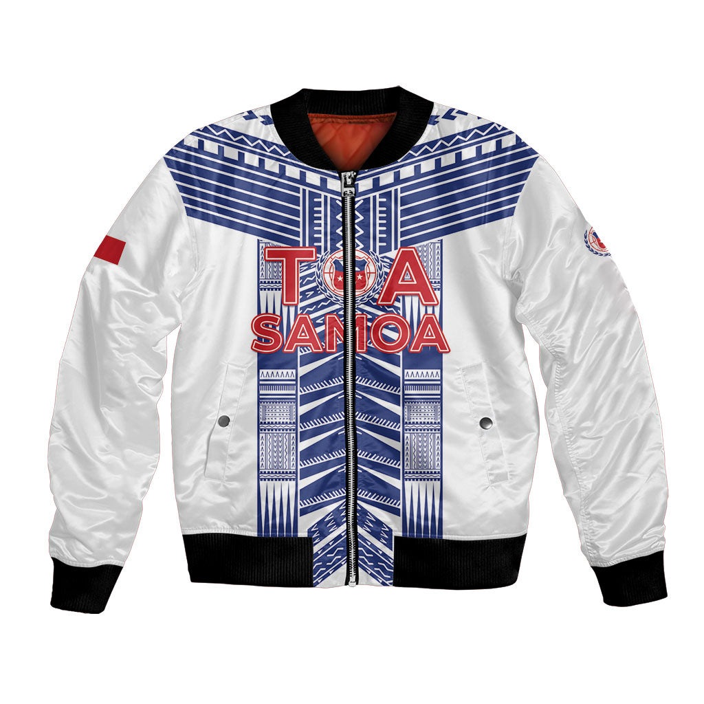 Custom Rugby Toa Samoa Bomber Jacket Samoan Tatau White Version LT05 Unisex White - Polynesian Pride